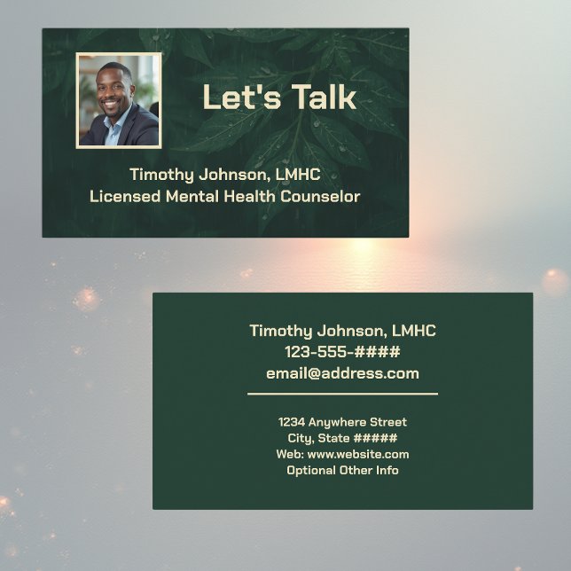 Carte De Visite Lets Talk Dark Green Leafy Mental Health Counselor (Créateur téléchargé)