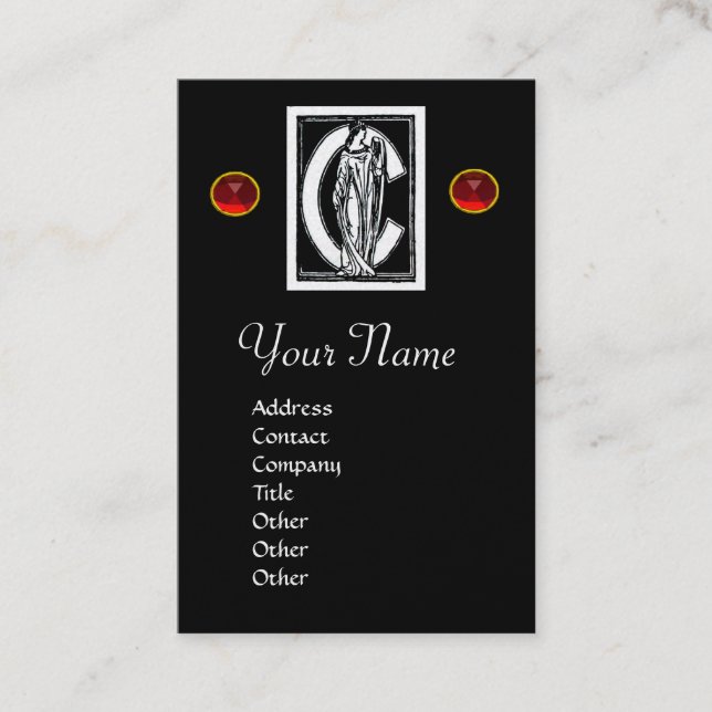 Carte De Visite LETTRE C MONOGRAMME BLANC NOIR, GEM Pearl ROUGE (Devant)