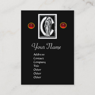 CARTE DE VISITE LETTRE C MONOGRAMME BLANC NOIR, GEM ROUGE RUBY