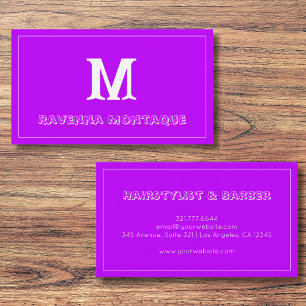 Carte De Visite Lettre de monogramme personnalisé Violet Néon