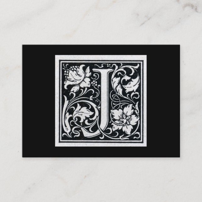 Carte De Visite Lettre décorative "J" Woodcut Woodblock Initial (Devant)