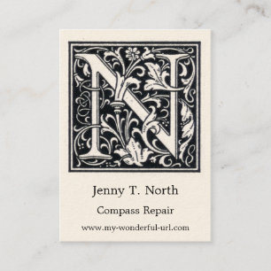 Carte De Visite Lettre décorative "N Woodcut Woodblock Initial