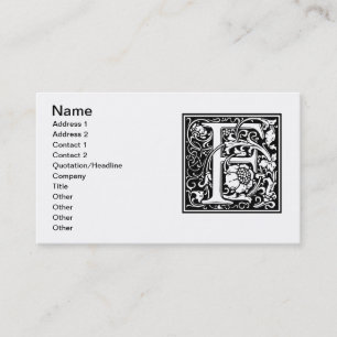 Carte De Visite Lettre F Monogramme médiéval Art Nouveau