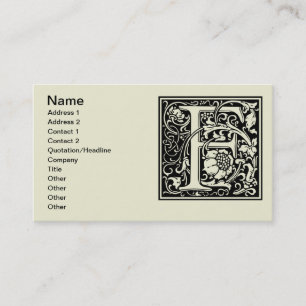 Carte De Visite Lettre F Monogramme médiéval Art Nouveau