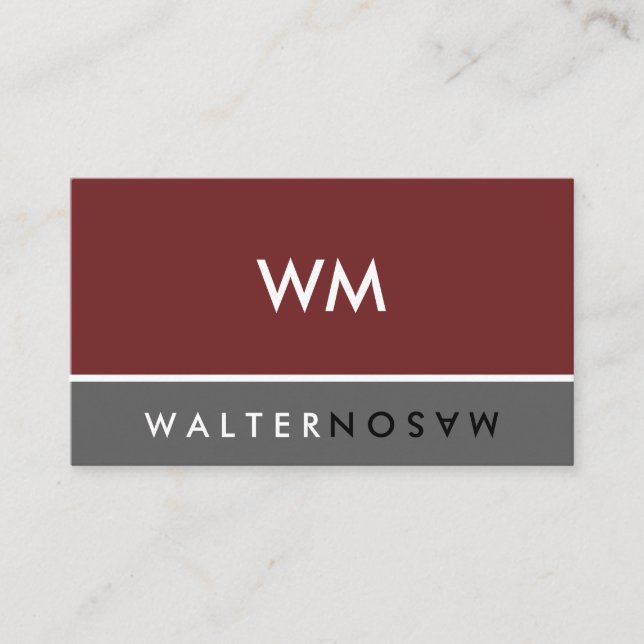 Carte De Visite Lettre Flip Monogramme Société Deep Red Grey (Devant)