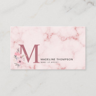 Carte De Visite Lettre florale Monogramme rose pâle maquillage