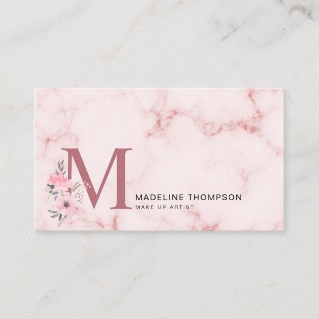 Carte De Visite Lettre florale Monogramme rose pâle maquillage (Devant)