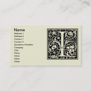 Carte De Visite Lettre I Monogramme médiéval Art Nouveau