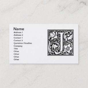 Carte De Visite Lettre J Monogramme médiéval Art Nouveau