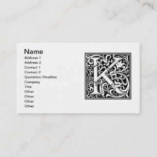 Carte De Visite Lettre K Monogramme médiéval Art Nouveau