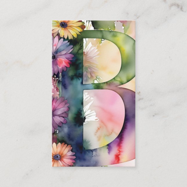 Carte De Visite Lettre monogramme B Aquarelle florale simple et ch (Devant)