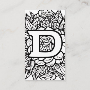 Carte De Visite Lettre monogramme D Simple Floral noir et blanc