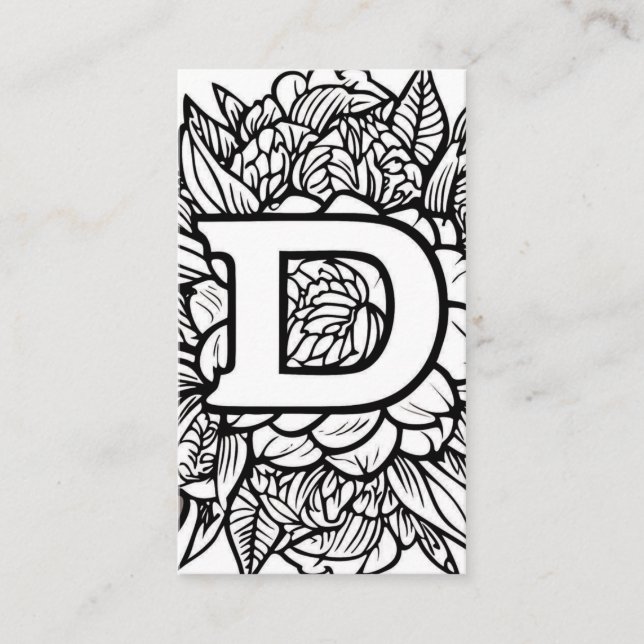 Carte De Visite Lettre monogramme D Simple Floral noir et blanc (Devant)