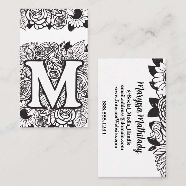 Carte De Visite Lettre monogramme M Simple Chic Floral Tournesol (Devant / Derrière)