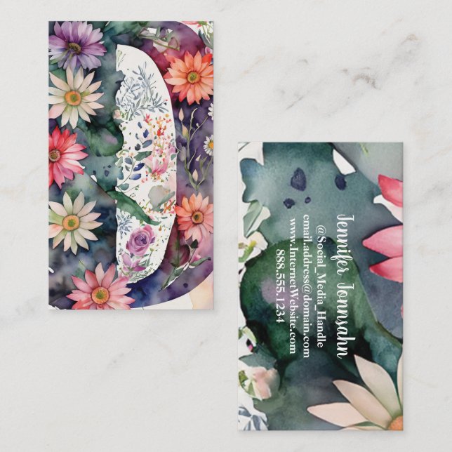 Carte De Visite LETTRE MONOMOBILE D Aquarelle Florale Chic Simple (Devant / Derrière)