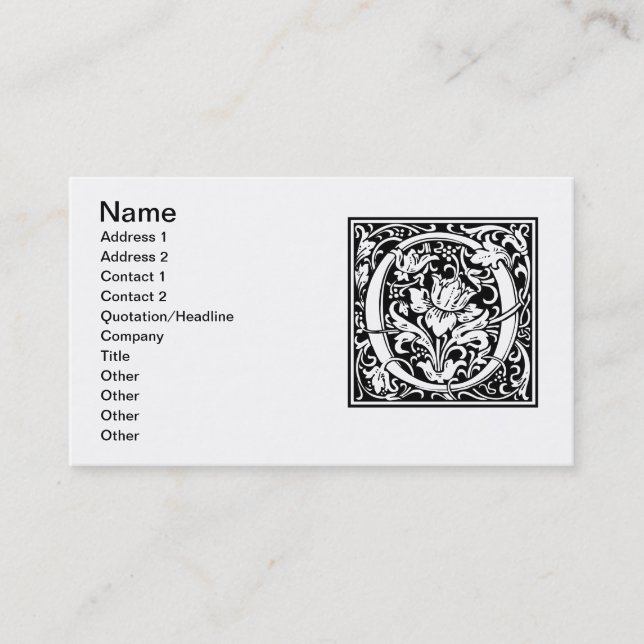 Carte De Visite Lettre O Monogramme Médiéval Art Nouveau (Devant)