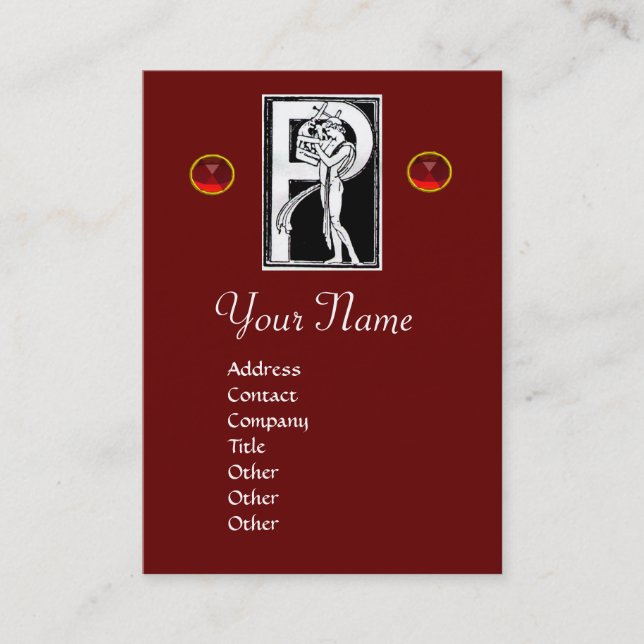 Carte De Visite LETTRE P MONOGRAM ANTIQUE FIGURE Rouge Noir Blanc (Devant)