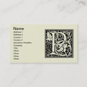 Carte De Visite Lettre P Monogramme médiéval Art Nouveau