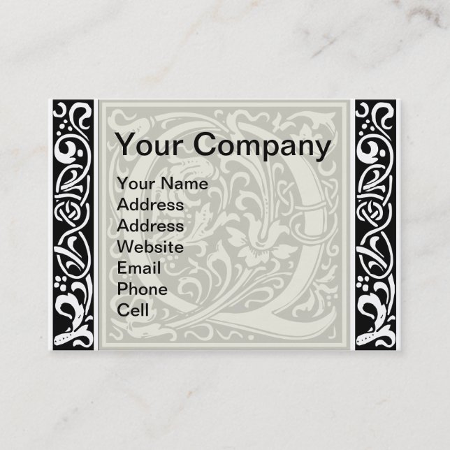 Carte De Visite Lettre Q Monogramme médiéval Art Nouveau (Devant)