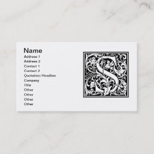 Carte De Visite Lettre S Monogramme médiéval Art Nouveau