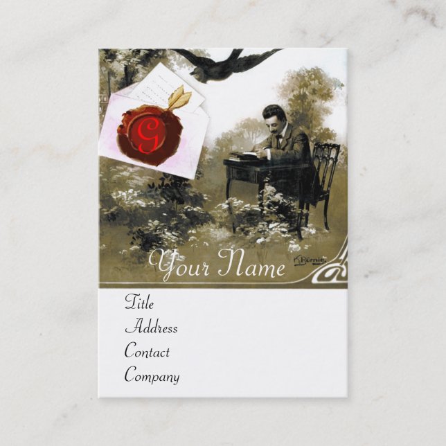 CARTE DE VISITE LETTRE VALENTINE ROMANTIQUE, MONOGRAMME DE SCEAU D (Devant)