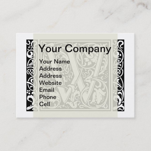 Carte De Visite Lettre W Monogramme médiéval Art Nouveau (Devant)
