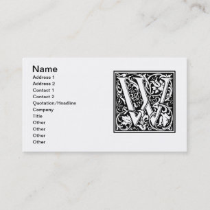 Carte De Visite Lettre W Monogramme médiéval Art Nouveau