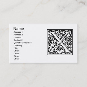 Carte De Visite Lettre X Monogramme médiéval Art Nouveau