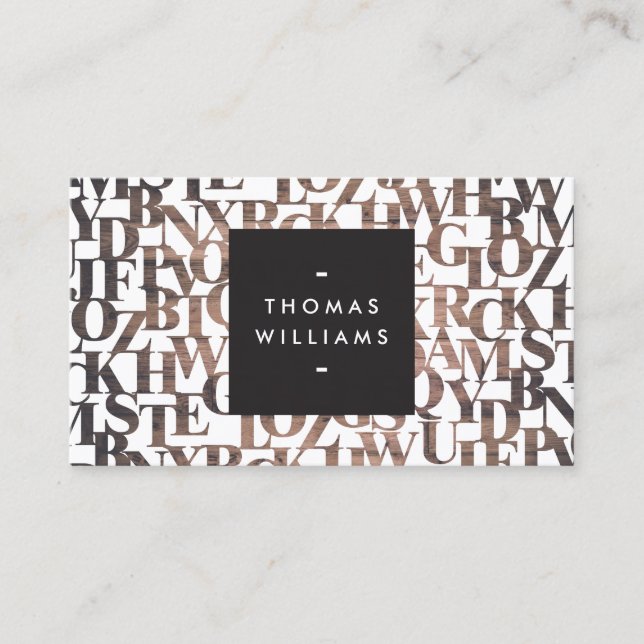 Carte De Visite Lettres Abstraites en bois Brown Auteurs, écrivain (Devant)
