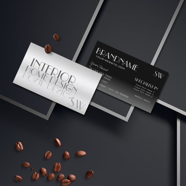 Carte De Visite Lettres élégantes en miroir argent avec Monogramme (Créateur téléchargé)