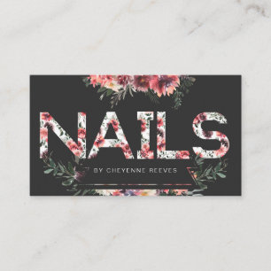Carte De Visite Lettres florales rustiques sur noir   Nails