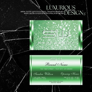 Carte De Visite Lettres Initiales Pailletées Vert Clair Luxueuses 