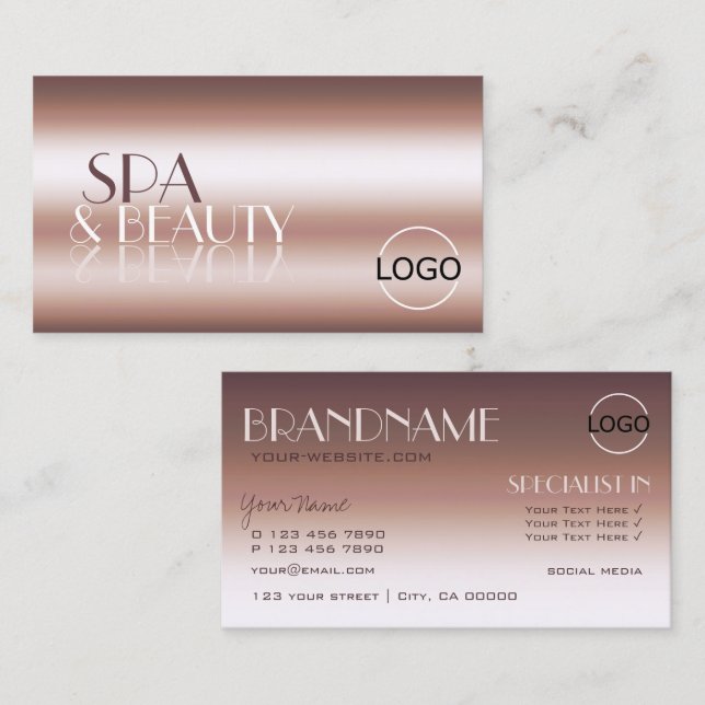 Carte De Visite Lettres Rose Gold de luxe avec logo (Devant / Derrière)