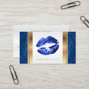 Carte De Visite Lèvres de Parties scintillant bleu clair sur blanc