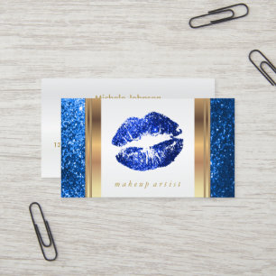 Carte De Visite Lèvres de Parties scintillant bleu vif et or éléga