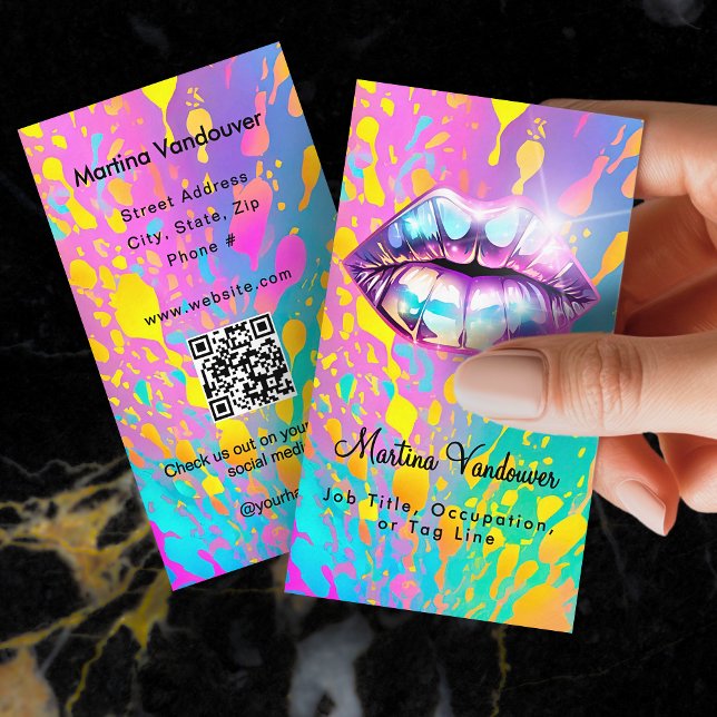 Carte De Visite Lèvres holographiques brillantes (Bright Bold Holographic Lips Business Card)