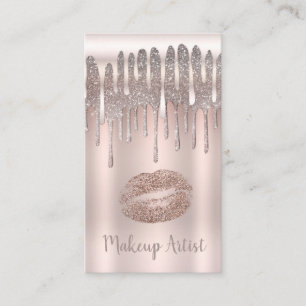 Carte De Visite Lèvres Rose Gold Glitter Diamant Baiser Goutte Ros