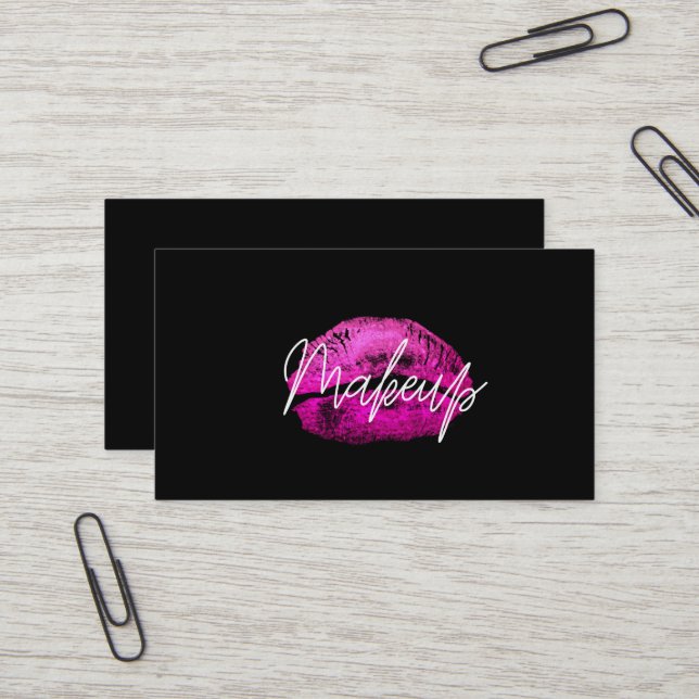 Carte De Visite Lèvres roses Kiss maquillage beauté glam chic noir (Devant/Arrière en situation)