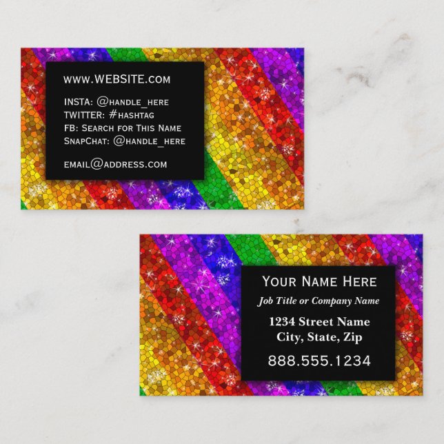 Carte De Visite LGBTQ Pride Parties scintillant Rainbow Make Up Ar (Devant / Derrière)