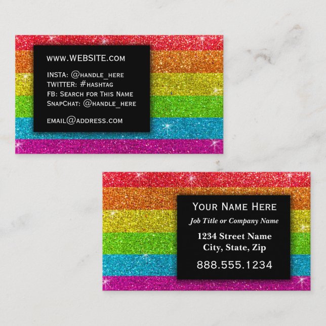 Carte De Visite LGBTQ Pride Parties scintillant Rainbow Make Up Ar (Devant / Derrière)