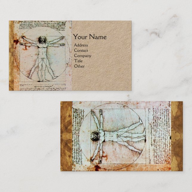 Carte De Visite L'HOMME VITRUVIEN Antique Parchment Kraft (Devant / Derrière)