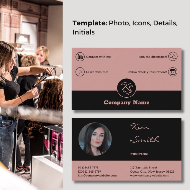 Carte De Visite Libérez votre style avec notre coiffeuse rose noir (Unleash Your Style with our Hairstylist Black and Pink Business Card)
