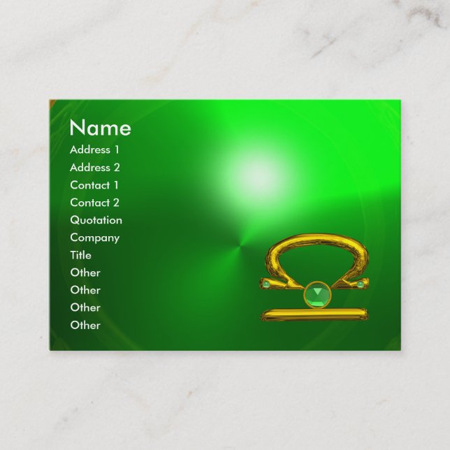Carte De Visite LIBRA ZODIAC JEWEL Vert Émeraude & Or (Devant)