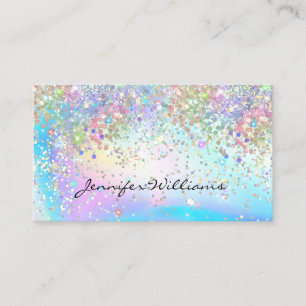 Carte De Visite Licorne Élégante Paillettes Brillantes Holographiq