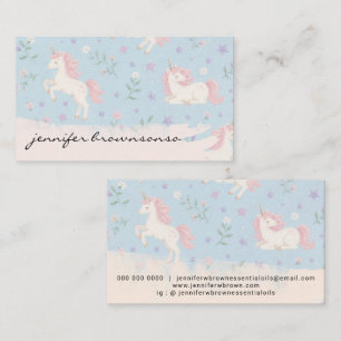 Carte De Visite Licorne Rétro Bleu Beige