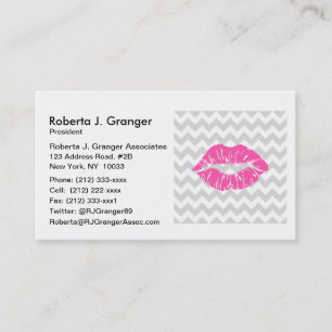 Carte De Visite Lieutenant Gray White Chevron, Pink Lipstick Kiss