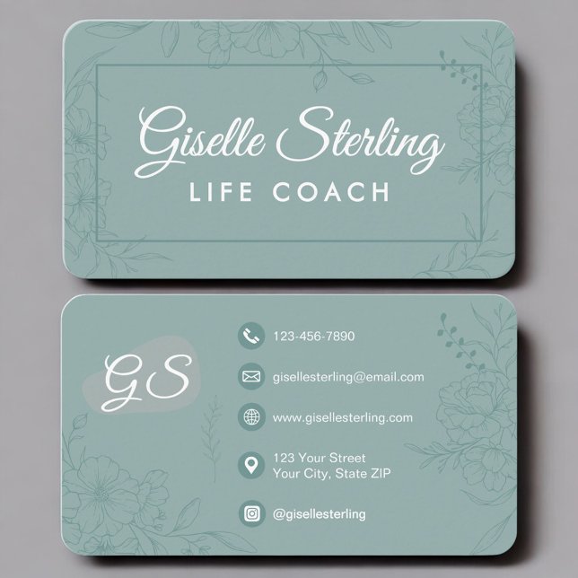 Carte De Visite Life Coach Green Teal Floral (Créateur téléchargé)