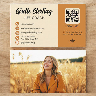 Carte De Visite Life Coach Jaune Orange QR Code Photo