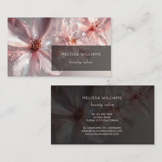 Carte De Visite Light Pink Shiny Metallic Flower  Business Card (Devant / Derrière)