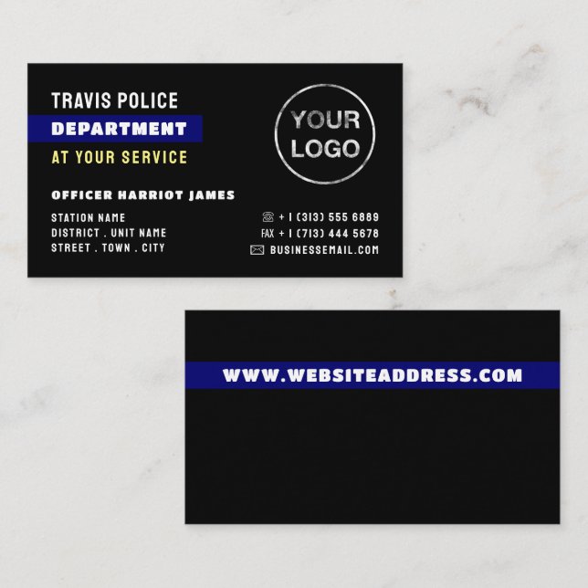 Carte De Visite Ligne bleue et logo, policier, application de la l (Devant / Derrière)